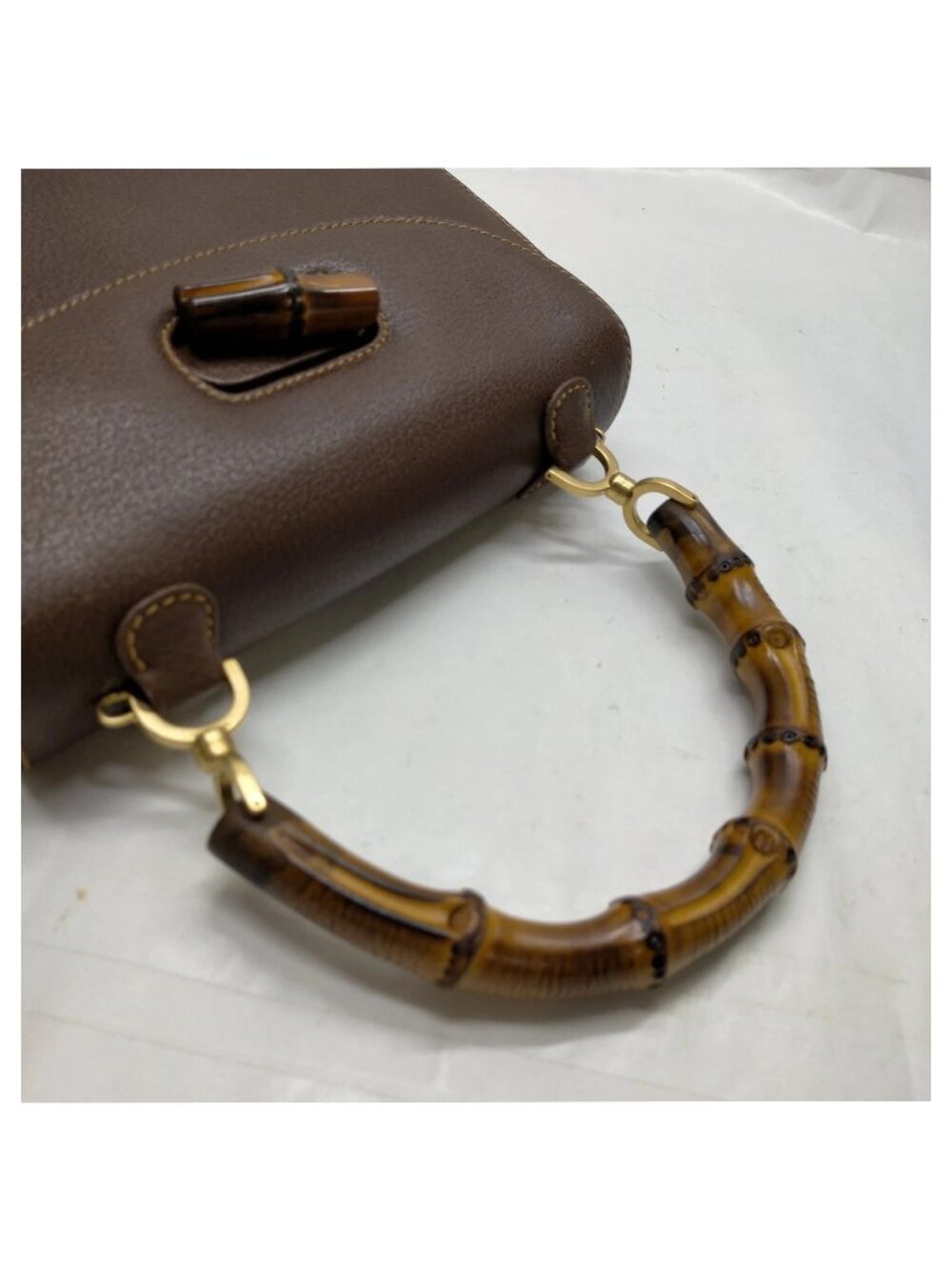 Authentic Gucci Bamboo Top Handle Brown Leather Vintage Bag Handbag Purse - Picture 6 of 16
